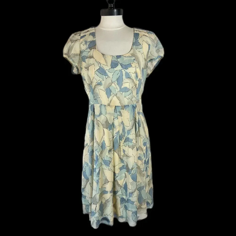 Anthropologie Moulinette Soeurs Silk Blend Floral Dress Leaf Print Sz 8 Ethereal